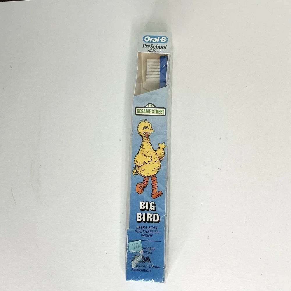 Vintage Kids ORAL-B Extra Soft Toothbrush 1986 Sesame Street Muppets Big‎ Bird